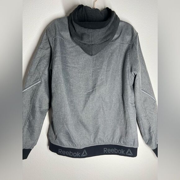 Reebok Softshell Athletic Jacket Full zip Hooded Gray Black Size L Fleece Lined - Picture 4 of 13